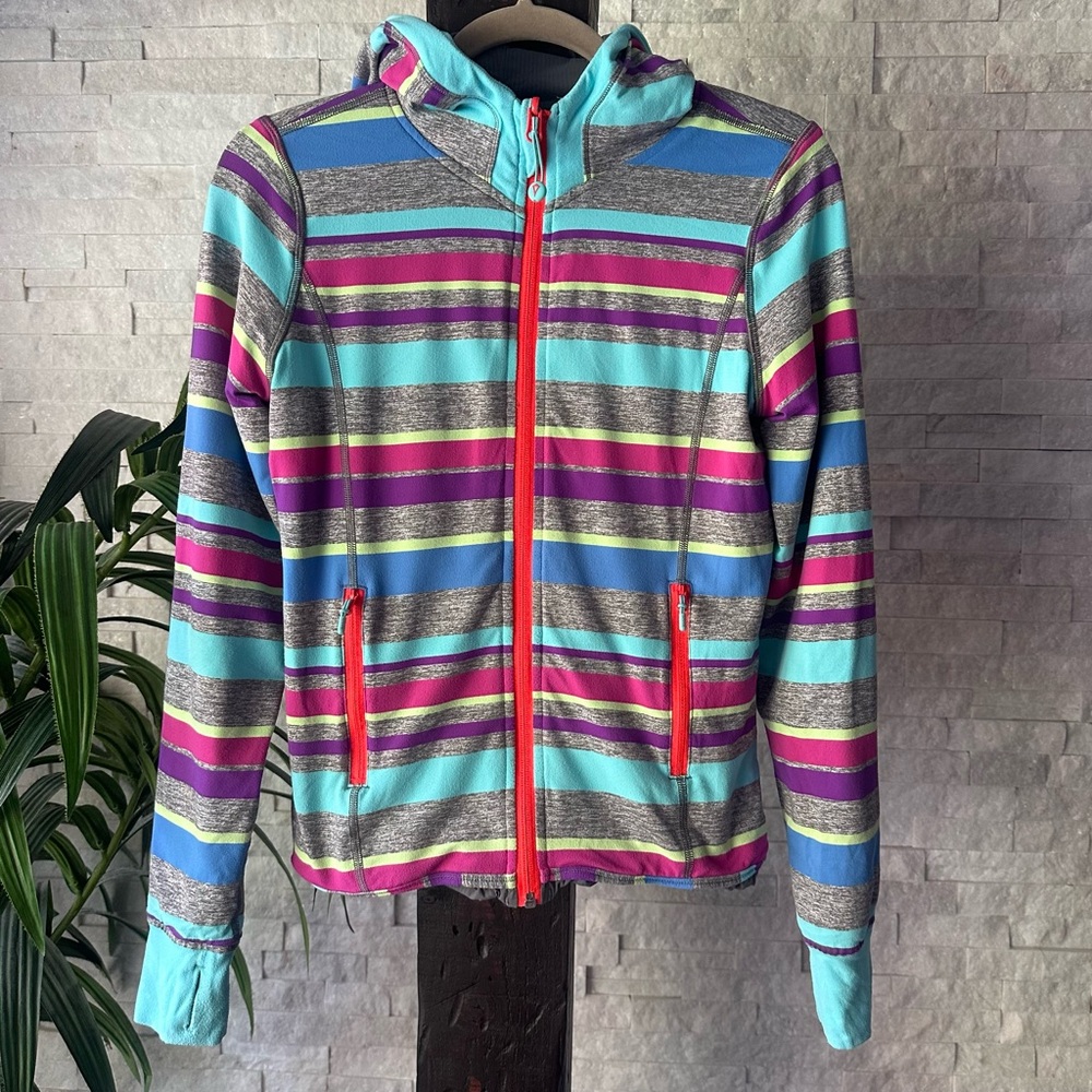 LULULEMON IVIVA Reversible Multicolor Hooded Zip Athletic Jacket Girl Size 12